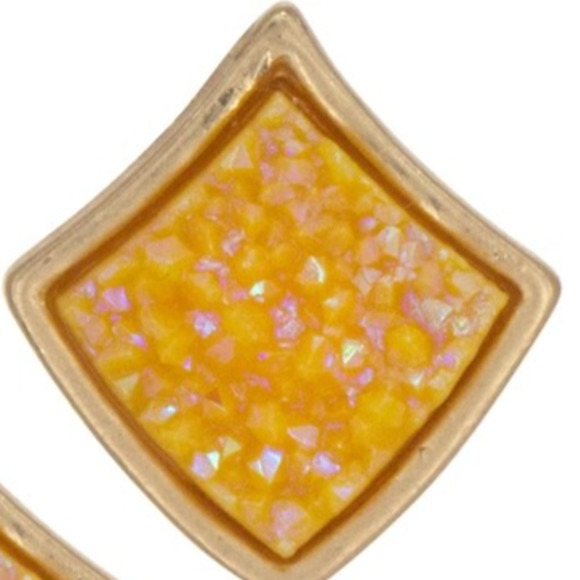 Druzy Stone Square Diamond Shape Stud Earrings Orange - Picture 2 of 2